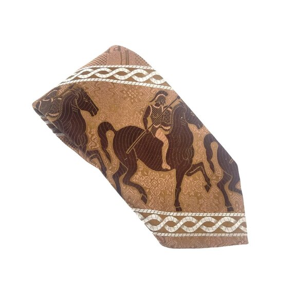 Vintage Brooks Brothers Imported Brown Tie With Equestrian Horse & Rider Motif - Picture 1 of 9